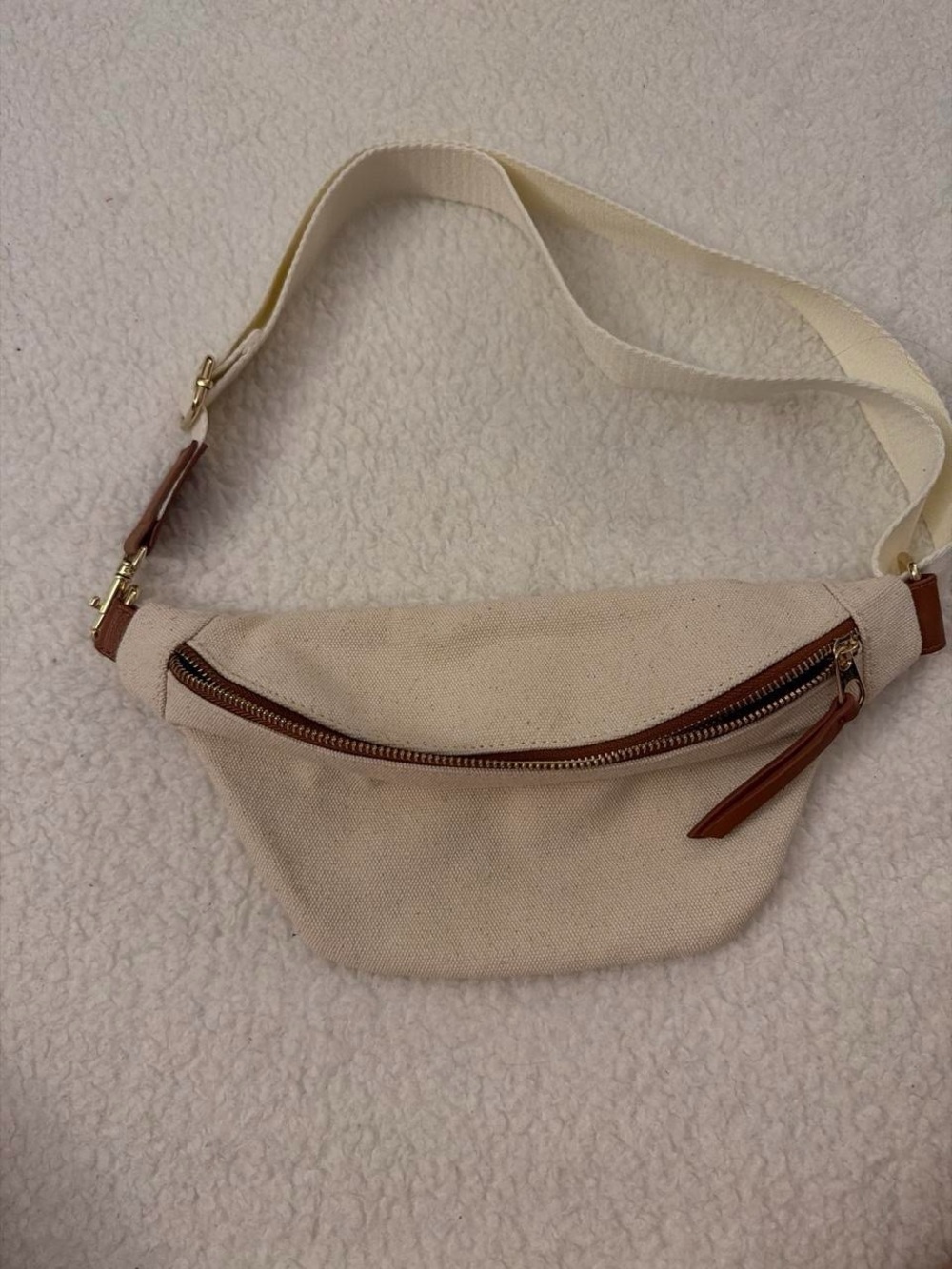Universal Thread Cream Canvas Crossbody Waist Bag with Brown Trim